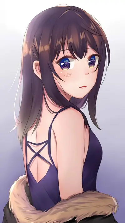 Girl with brown hair wearing a purple dress