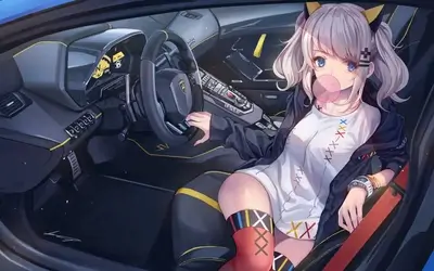 Girl with bubblegum in Lamborghini