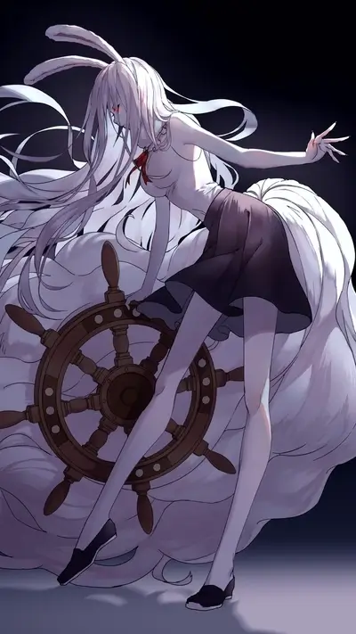 Girl with bunny ears and a ship's wheel
