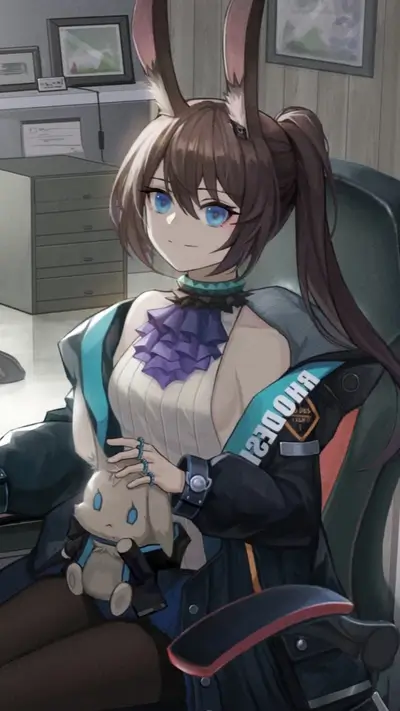 Girl with bunny ears sitting in a chair