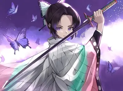 Girl with butterflies and sword
