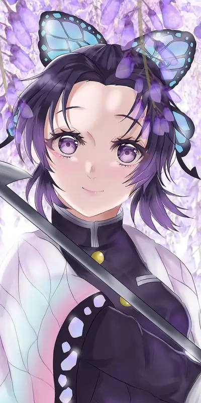 Girl with butterfly hair clips and katana