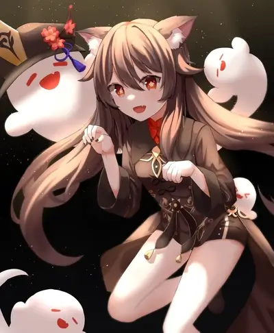 Girl with cat ears and ghosts