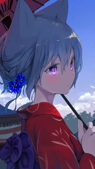 Girl with cat ears in a kimono