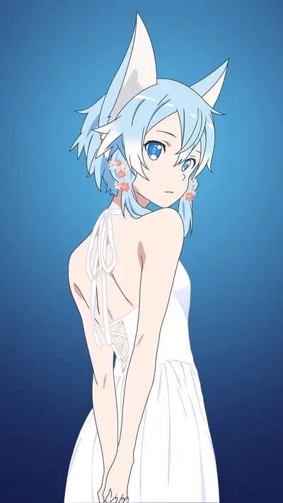 Girl with cat ears in a white dress