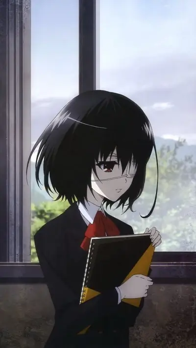 Girl with dark hair holds a notebook