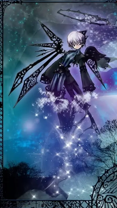 Girl with dark wings in a mystical scene