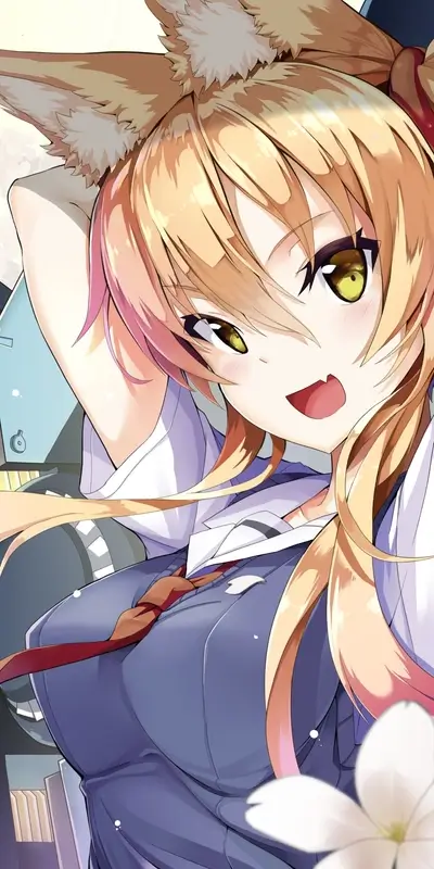 Girl with fox ears in a school uniform