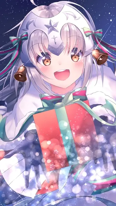 Girl with gift in winter wonderland