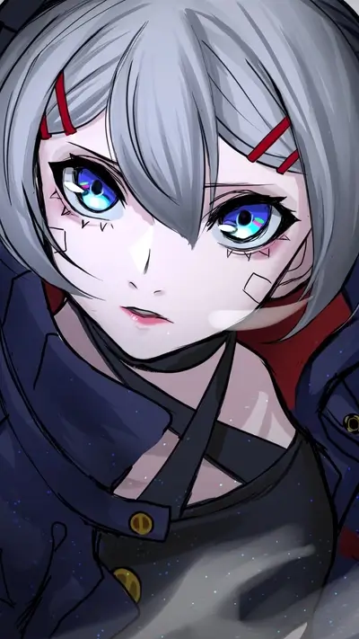 Girl with gray hair and blue eyes