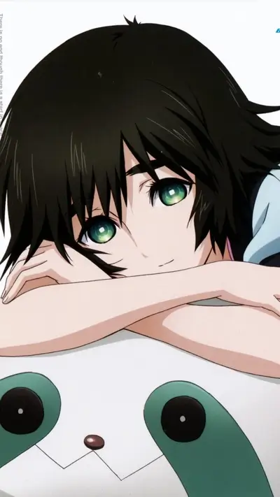 Girl with green eyes resting on a plushie