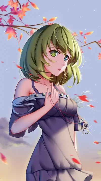 Girl with green hair in autumnal setting