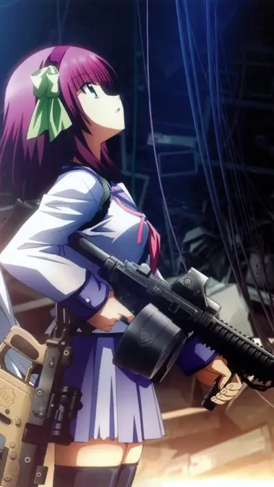 Girl with gun in a dark, futuristic setting