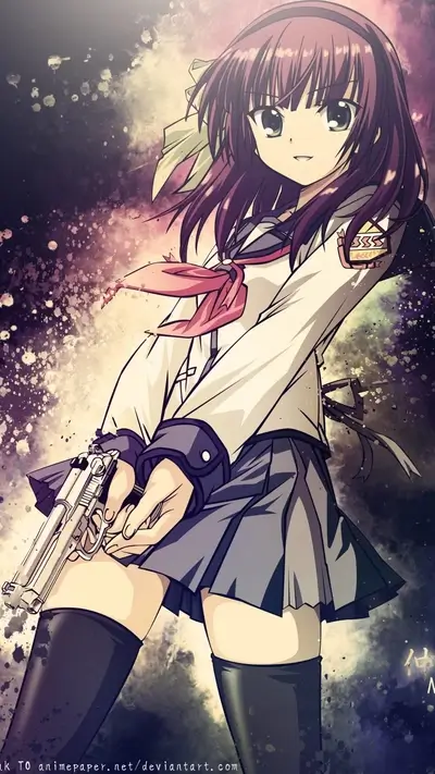 Girl with gun in a stylized background