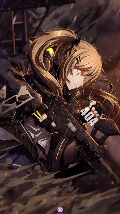 Girl with gun in the rain