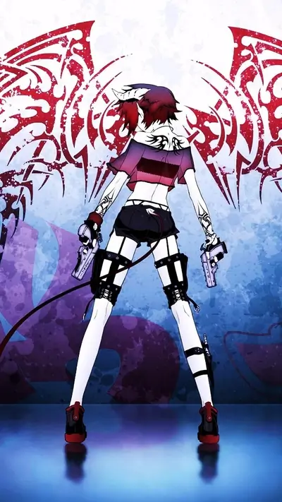 Girl with guns and red dragon wings