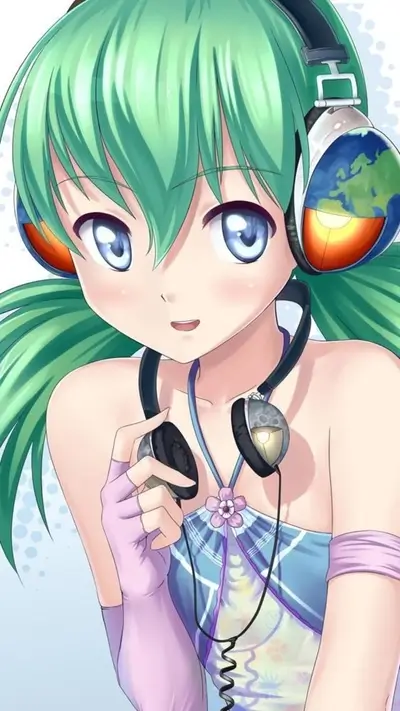 Girl with headphones and green hair