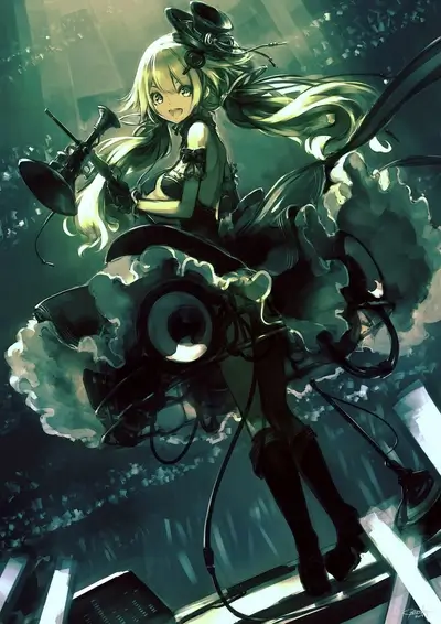 Girl with headphones and large speakers