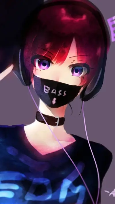 Girl with headphones and mask