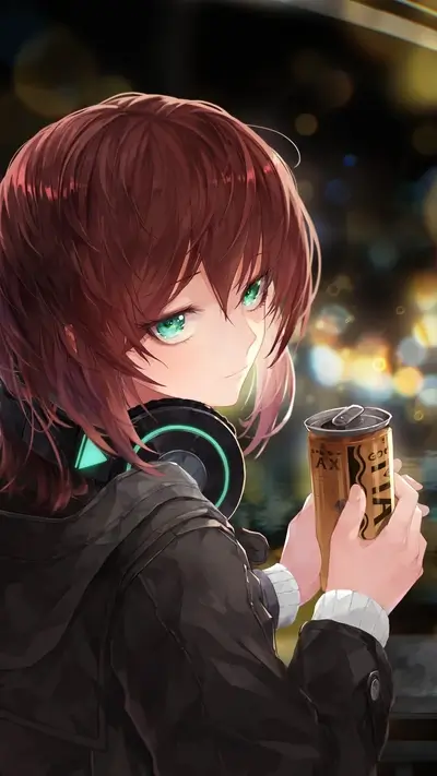 Girl with headphones, holding a can