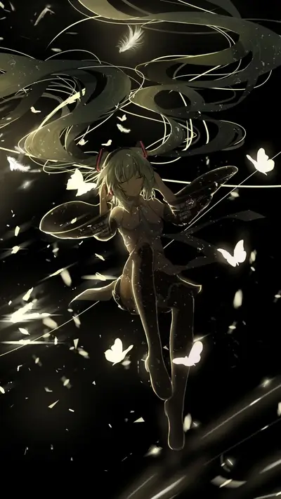 Girl with headphones in a dark space