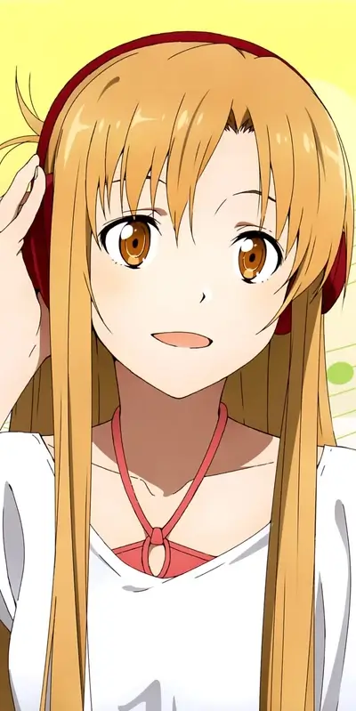 Girl with headphones, long blonde hair, smiling