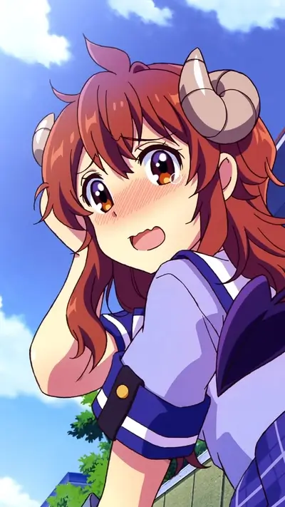 Girl with horns crying, school uniform