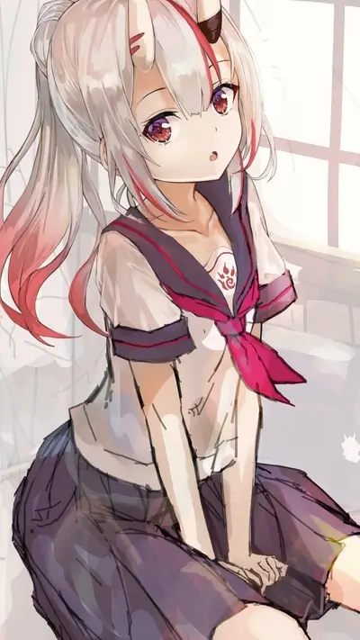 Girl with horns in school uniform