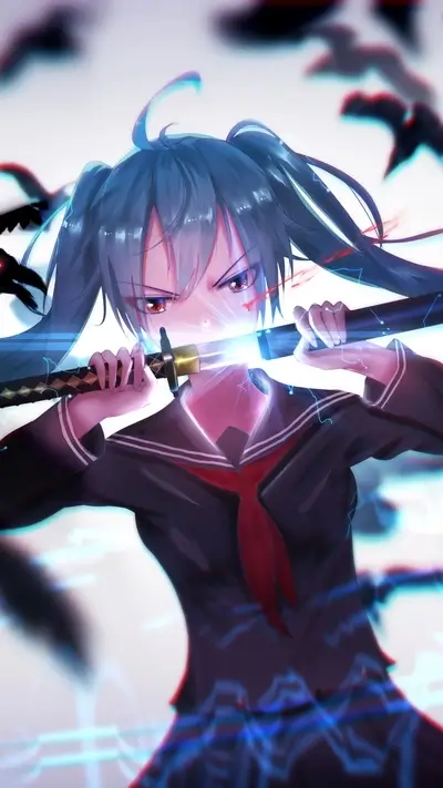 Girl with katana fighting