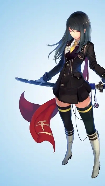Girl with katana in a dark coat