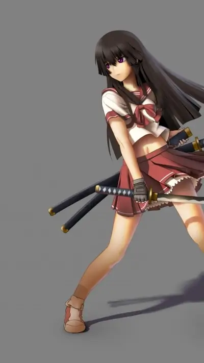 Girl with katana, poised in a fighting stance