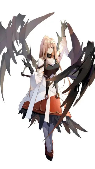 Girl with large dark wings and a long dress