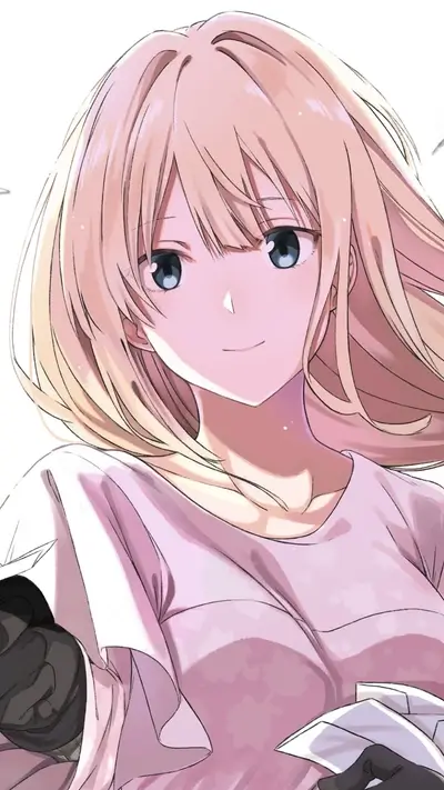 Girl with light blonde hair in a pink shirt