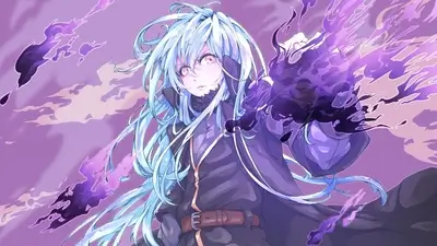 Girl with light blue hair wielding dark purple energy