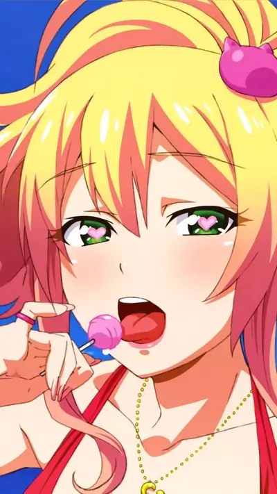 Girl with lollipop and heart eyes