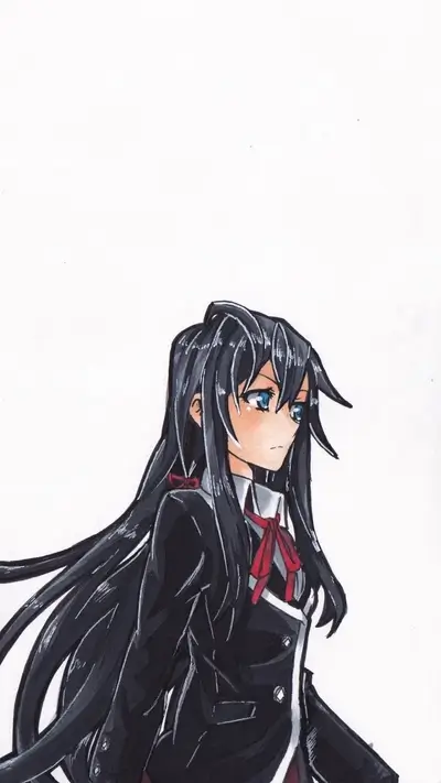 Girl with long black hair in a school uniform
