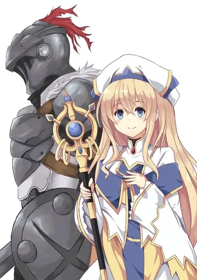 Girl with long blonde hair and a knight