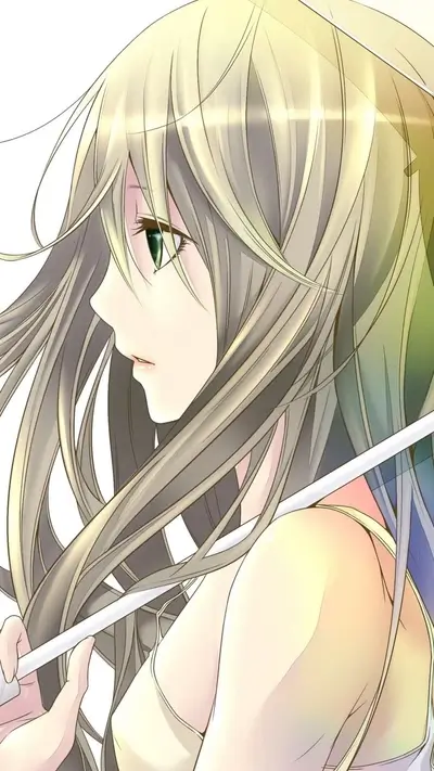 Girl with long blonde hair holding an umbrella