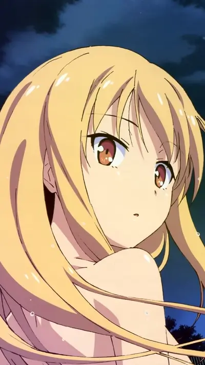 Girl with long blonde hair looking away