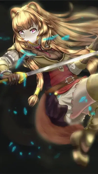 Girl with long blonde hair wielding a sword