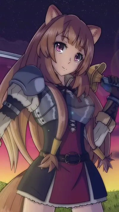 Girl with long hair and wolf ears, holding a sword