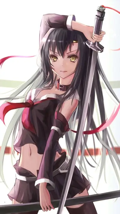 Girl with long hair holding a katana