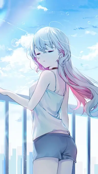 Girl with long hair on a balcony