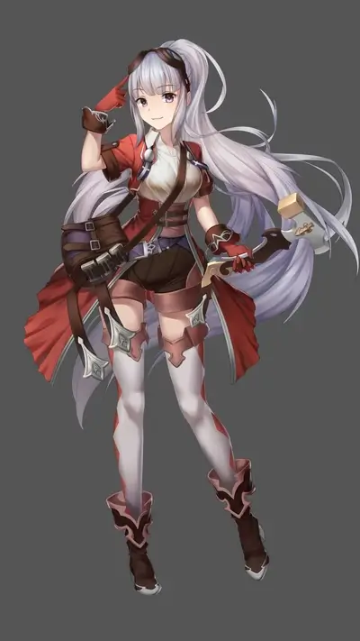 Girl with long hair, red jacket and axe