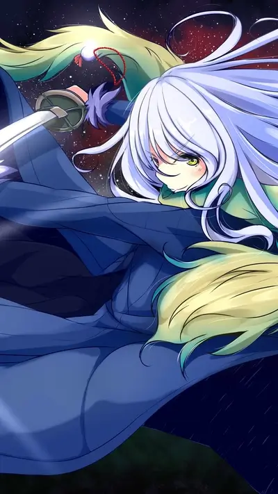 Girl with long hair wielding a sword