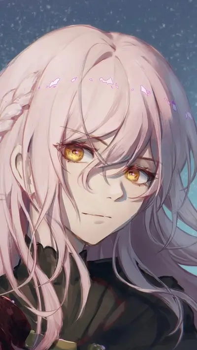 Girl with long pink hair and golden eyes