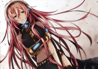 Girl with long pink hair wearing a futuristic outfit