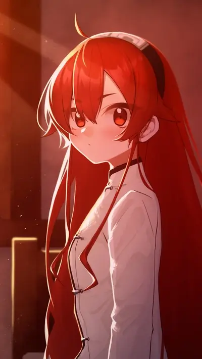 Girl with long red hair and white dress