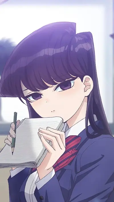Girl with notebook, holding pencil, student uniform