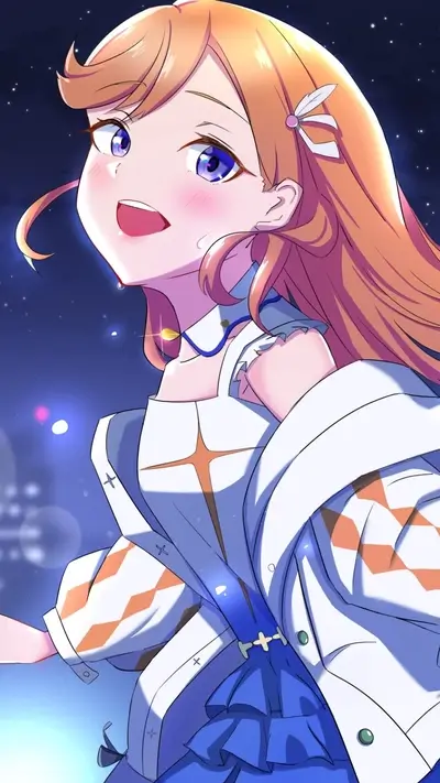 Girl with orange hair and blue eyes is smiling